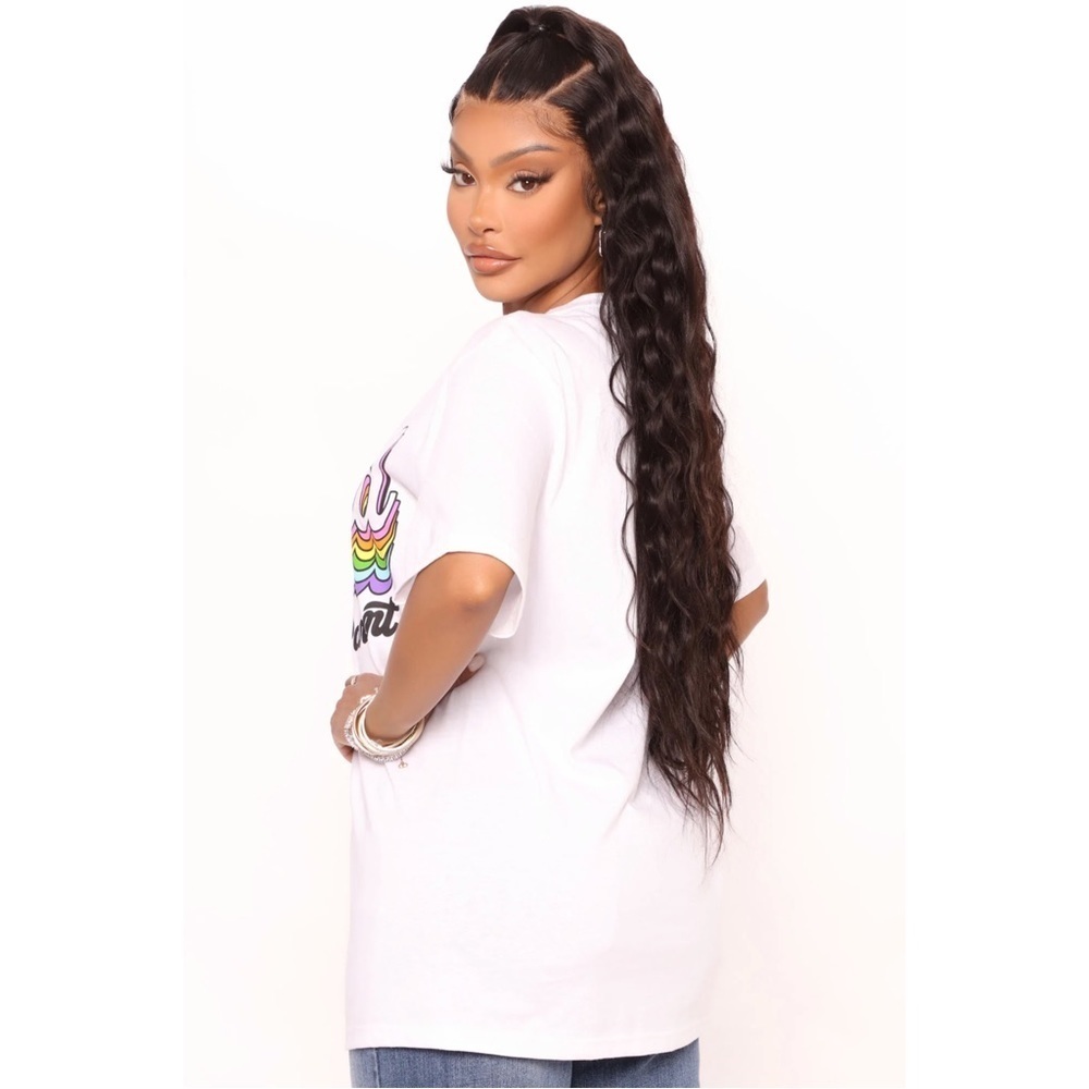 Fashion Nova Proud Parent Tee ✦ White Rainbow Graphic Crew Neck ✦ Short Sleeve - Picture 3 of 8